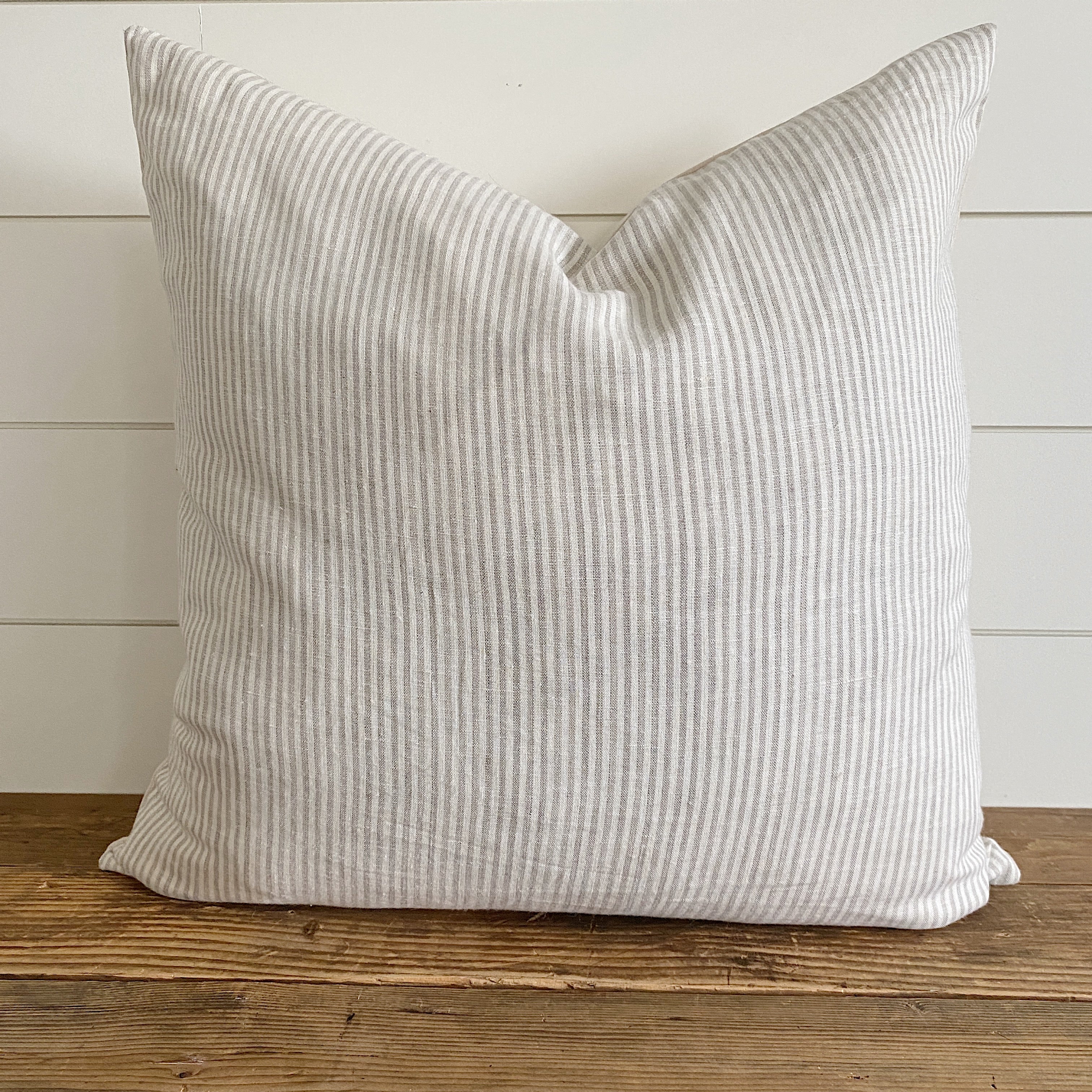 MILA Neutral Ticking Stripe Pillow Cover Linen and Ivory