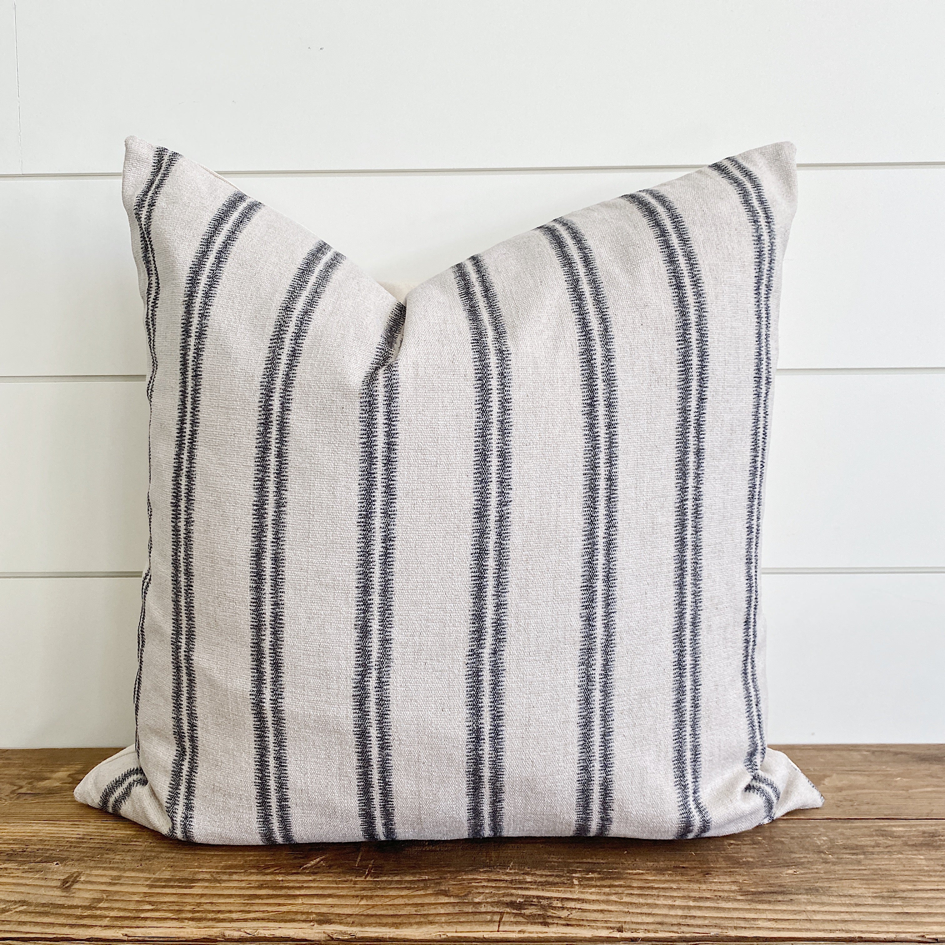 ADMIRAL Blurred Navy Lines Off White Pillow Cover Linen and Ivory