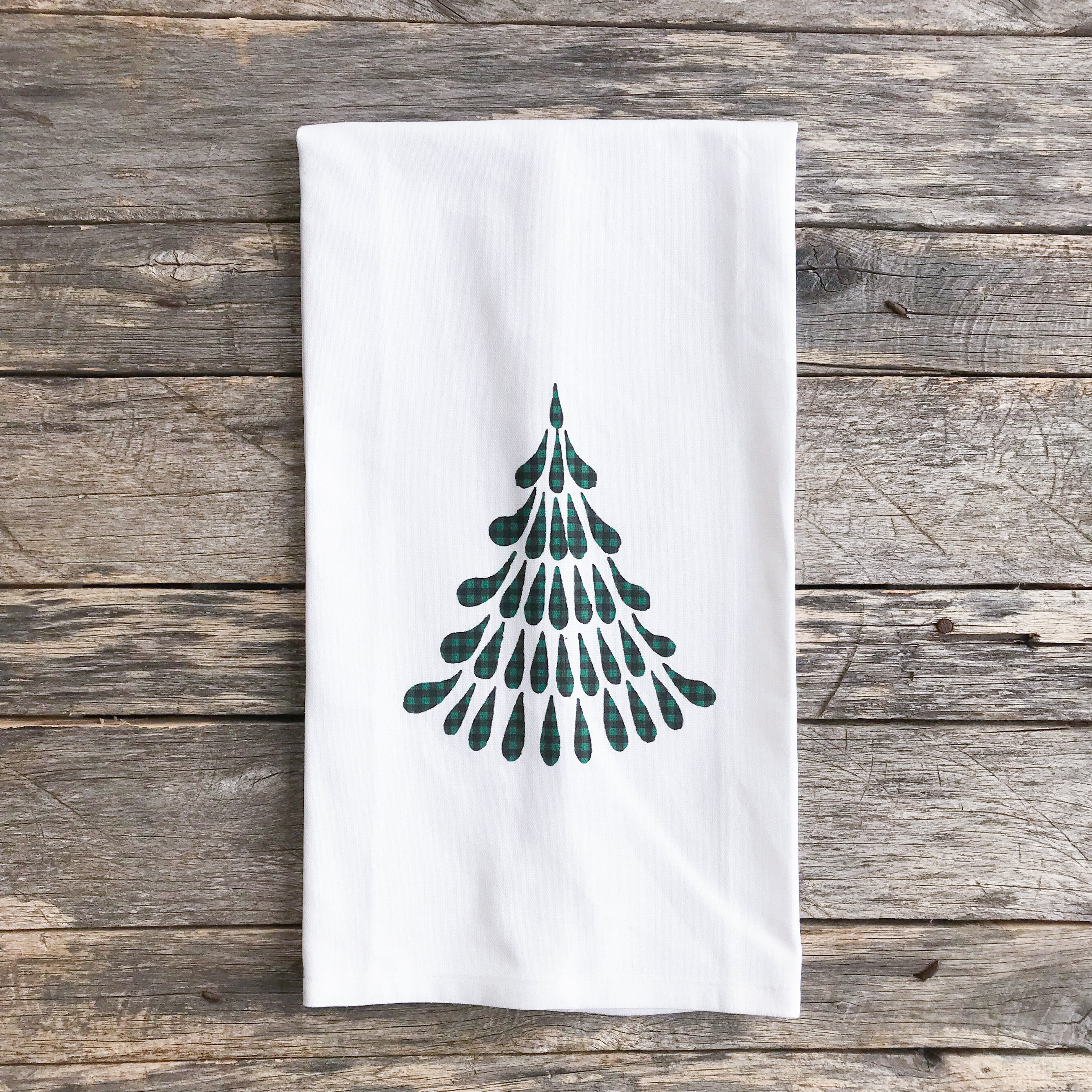 Personalized Christmas Tree Kitchen Towel, Buffalo Plaid Leopard