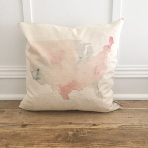 Watercolor USA Map Pillow Cover - Linen and Ivory