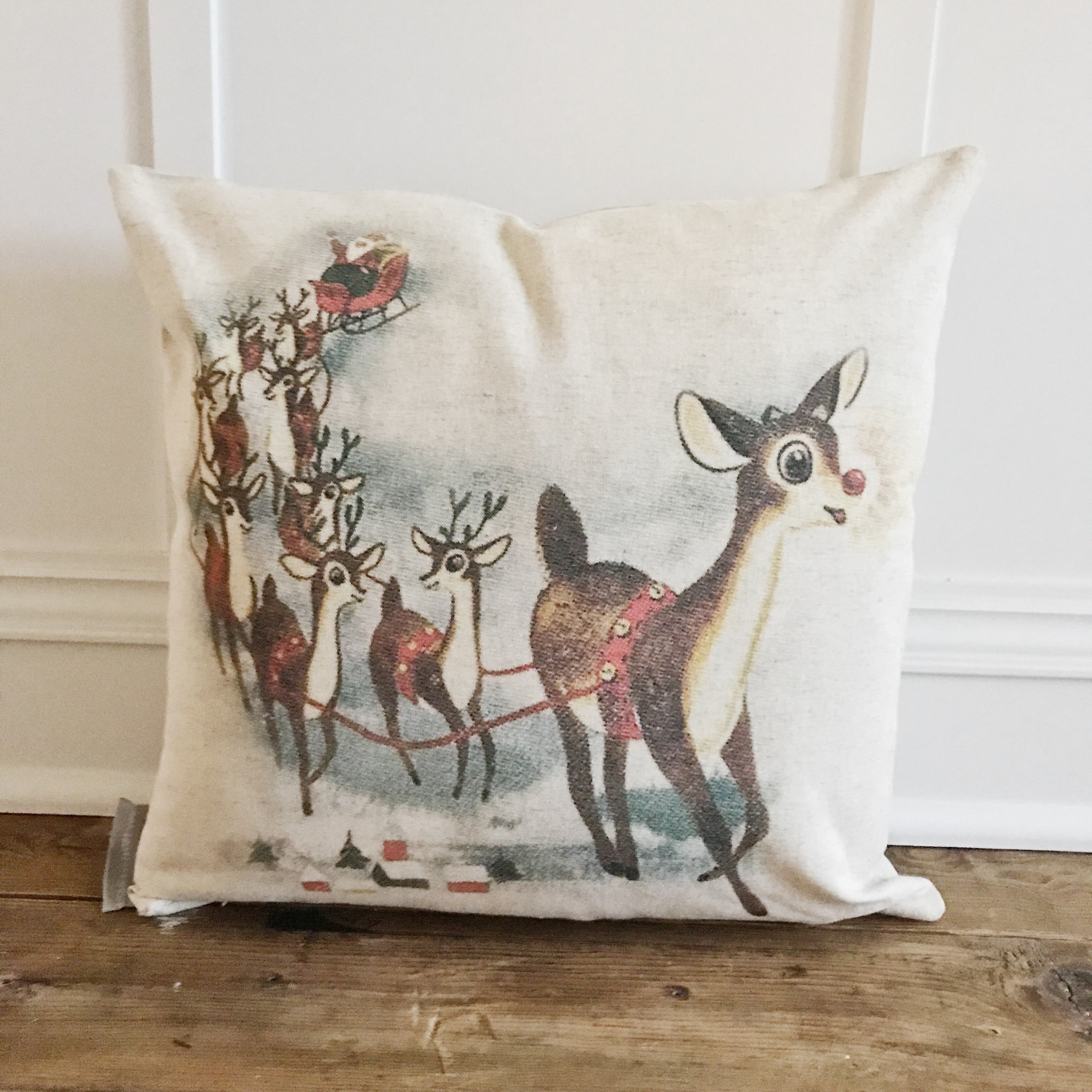 Vintage Rudolph, Merry Christmas, Throw Pillow