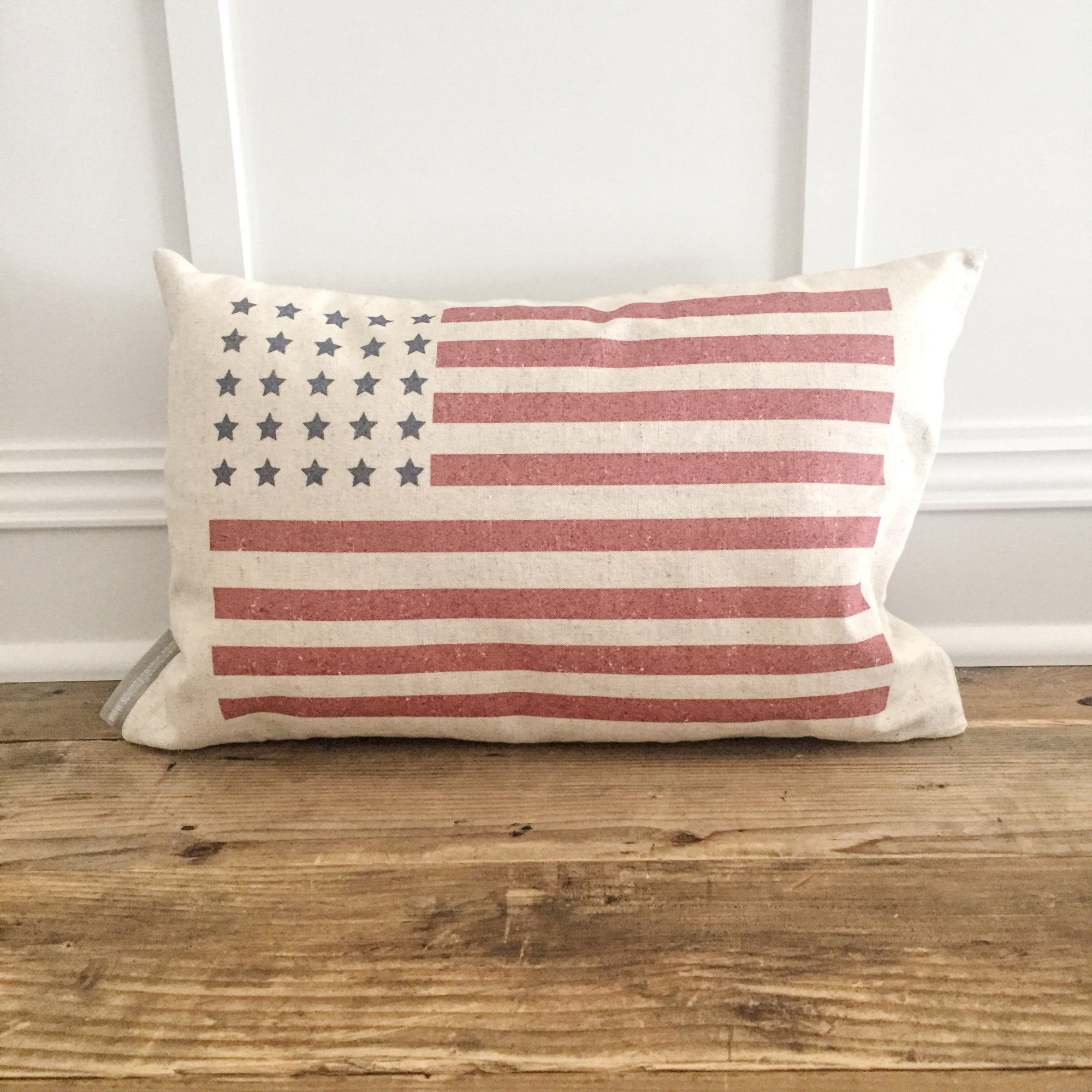 Distressed American Flag Pillow Cover (Color) - Linen and Ivory